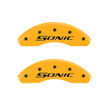 Cargar imagen en el visor de la galería, MGP 4 Caliper Covers Engraved Front &amp; Rear Sonic Yellow finish black ch