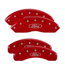 गैलरी व्यूवर में इमेज लोड करें, MGP 4 Caliper Covers Engraved Front &amp; Rear Oval logo/Ford Red finish silver ch