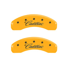 Carica l&#39;immagine nel visualizzatore di Gallery, MGP 4 Caliper Covers Engraved F &amp; R Cursive/Cadillac Yellow Finish Black Char 2007 Cadillac DTS