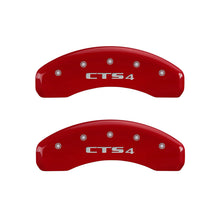 Cargar imagen en el visor de la galería, MGP 4 Caliper Covers Engraved Front Cursive/Cadillac Engraved Rear CTS4 Red finish silver ch