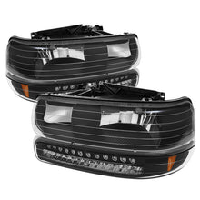 Laden Sie das Bild in den Galerie-Viewer, Xtune Chevy TahOE 00-06 Headlights w/ LED Bumper Lights Amber Black HD-JH-CSIL99-LED-SET-BK