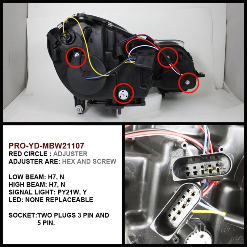 Spyder Mercedes Benz E-Class 07-09 Projector Headlights Halogen - DRL Blk PRO-YD-MBW21107-DRL-BK