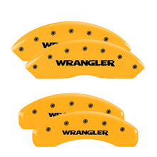 Laden Sie das Bild in den Galerie-Viewer, MGP 4 Caliper Covers Engraved Front &amp; Rear WRANGLER Yellow finish black ch