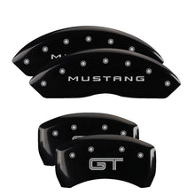 Laden Sie das Bild in den Galerie-Viewer, MGP 4 Caliper Covers Engraved Front Mustang Engraved Rear GT Black finish silver ch