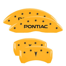 Laden Sie das Bild in den Galerie-Viewer, MGP 4 Caliper Covers Engraved Front Pontiac Rear Arrow Yellow Finish Blk Char 2001 Pontiac Firebird