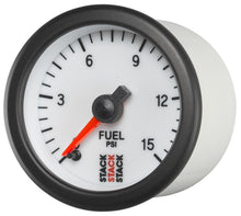 Load image into Gallery viewer, Autometer Stack 52mm 0-15 PSI 1/8in NPTF Male Pro Stepper Motor Fuel Pressure Gauge - White