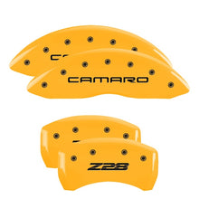 Cargar imagen en el visor de la galería, MGP 4 Caliper Covers Engraved Front Camaro Rear Z28 Yellow Finish Black Char 2000 Chevy Camaro