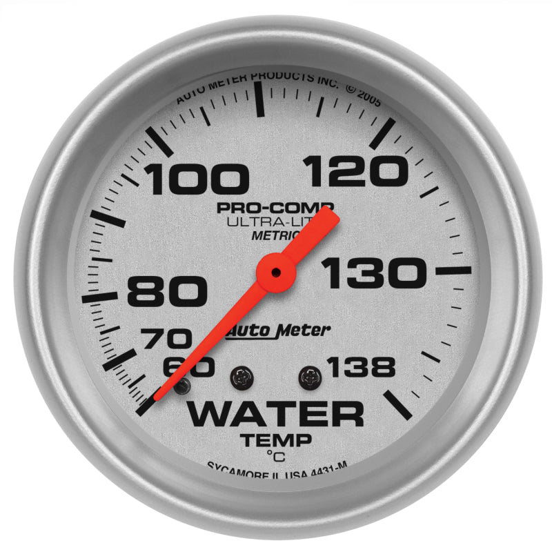 Autometer Ultra-Lite 66.7mm Mechanical 60-140 Degree C Water Temperature Gauge w/ 6' Tubing