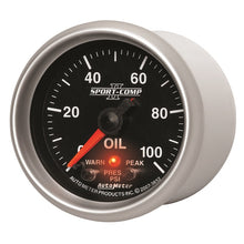 Laden Sie das Bild in den Galerie-Viewer, Autometer Sport-Comp II 52.4mm 0-100 PSI Oil Pressure Peak &amp; Warn w/ Electronic Control Gauge