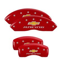 Cargar imagen en el visor de la galería, MGP 4 Caliper Covers Engraved Front &amp; Rear Chevy racing Red finish silver ch