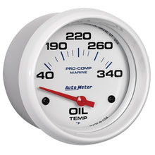 Laden Sie das Bild in den Galerie-Viewer, Autometer Marine White Air-Core Electric Oil Temperature Gauge 2-5/8in 140-300 Deg F