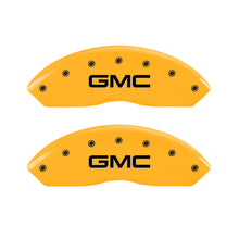 Load image into Gallery viewer, MGP 4 Caliper Covers Engraved Front &amp; Rear GMC Yellow Finish Black Char 2016 GMC Savana 3500