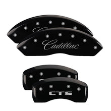 Laden Sie das Bild in den Galerie-Viewer, MGP 4 Caliper Covers Engraved Front Cursive/Cadillac Engraved Rear CTS Black finish silver ch