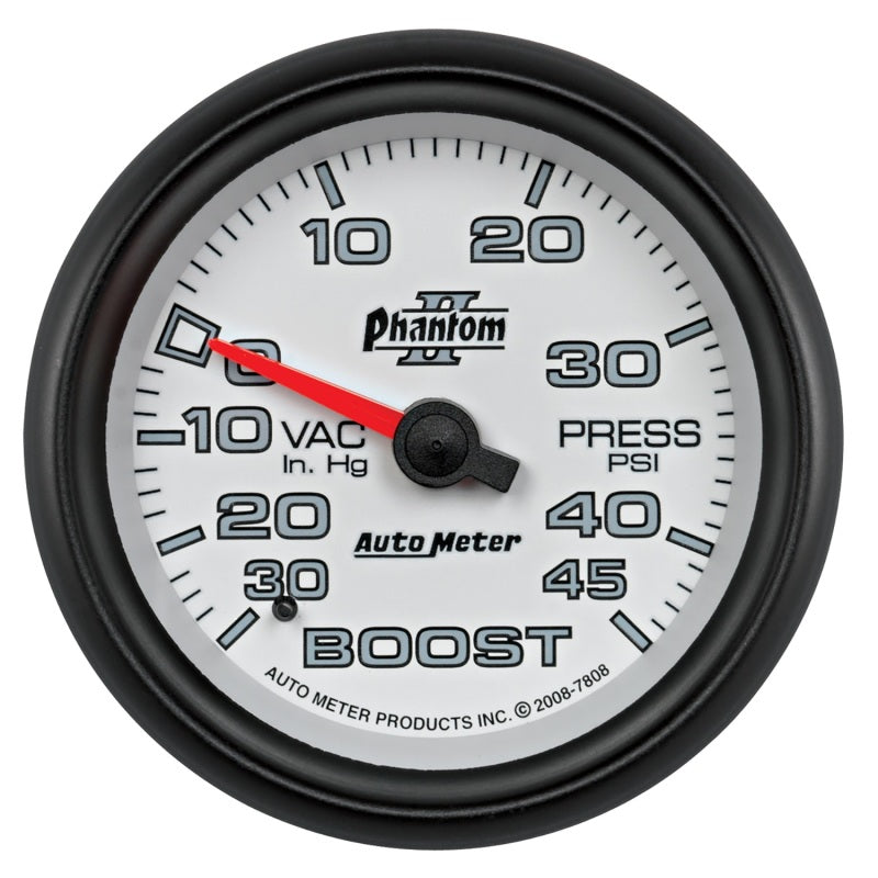 Autometer Phantom II 2-5/8in 30INHG-45PSI Phantom Mechanical Boost/Vacuum Gauge