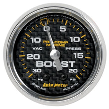 Charger l&#39;image dans la galerie, Autometer Marine Carbon Fiber 2-1/16in 30INHG/20PSI Mechanical Vacuum/Boost Gauge