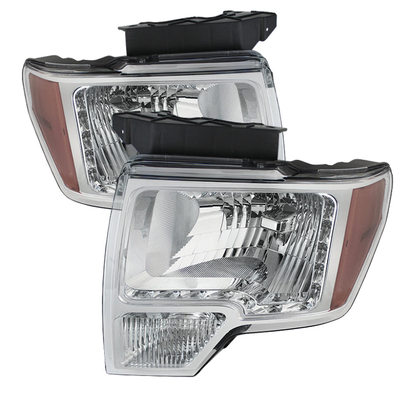 Xtune Ford F150 09-14 Amber Crystal LED Headlights Chrome HD-JH-FF15009-LED-AM-C