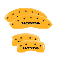 Cargar imagen en el visor de la galería, MGP 4 Caliper Covers Engraved Front &amp; Rear Honda Yellow Finish Black Char 2004 Honda Pilot