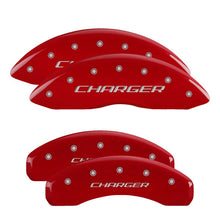 Cargar imagen en el visor de la galería, MGP 4 Caliper Covers Engraved Front &amp; Rear Block/Charger Red finish silver ch