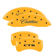 Cargar imagen en el visor de la galería, MGP 4 Caliper Covers Engraved Front Cursive/Cadillac Engraved Rear CTS Yellow finish black ch