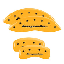 Load image into Gallery viewer, MGP 4 Caliper Covers Engraved Front &amp; Rear Impala Yellow finish black ch