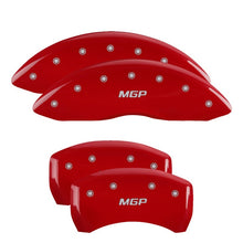 Load image into Gallery viewer, MGP 4 Caliper Covers Engraved Front &amp; Rear Lincoln Red finish silver ch