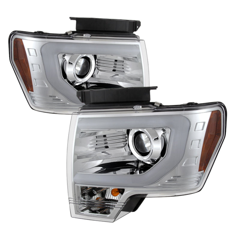 Spyder Ford F150 09-14 Projector Headlights Halogen Model- Light Bar DRL Chrm PRO-YD-FF15009-LBDRL-C