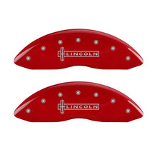 Cargar imagen en el visor de la galería, MGP 4 Caliper Covers Engraved Front &amp; Rear Lincoln Red finish silver ch