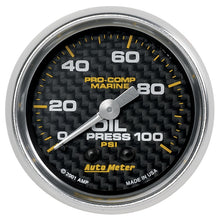 Charger l&#39;image dans la galerie, Autometer Marine Carbon Fiber Ultra-Lite 2-1/16in 100PSI Mechanical Oil Pressure Gauge