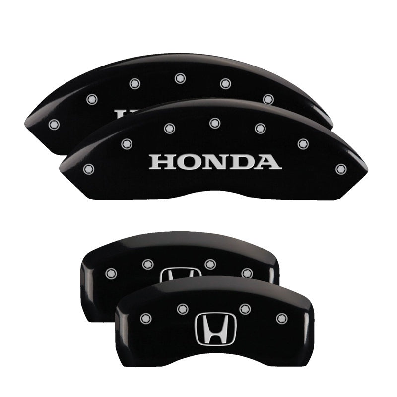 MGP 4 Caliper Covers Engraved Front Honda Engraved Rear H Logo Black finish silver ch