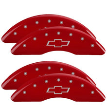 Laden Sie das Bild in den Galerie-Viewer, MGP 4 Caliper Covers Engraved Front &amp; Rear Bowtie Red finish silver ch