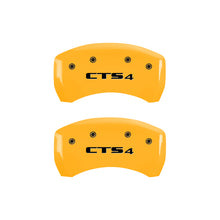 Cargar imagen en el visor de la galería, MGP 4 Caliper Covers Engraved Front Cursive/Cadillac Engraved Rear CTS4 Yellow finish black ch