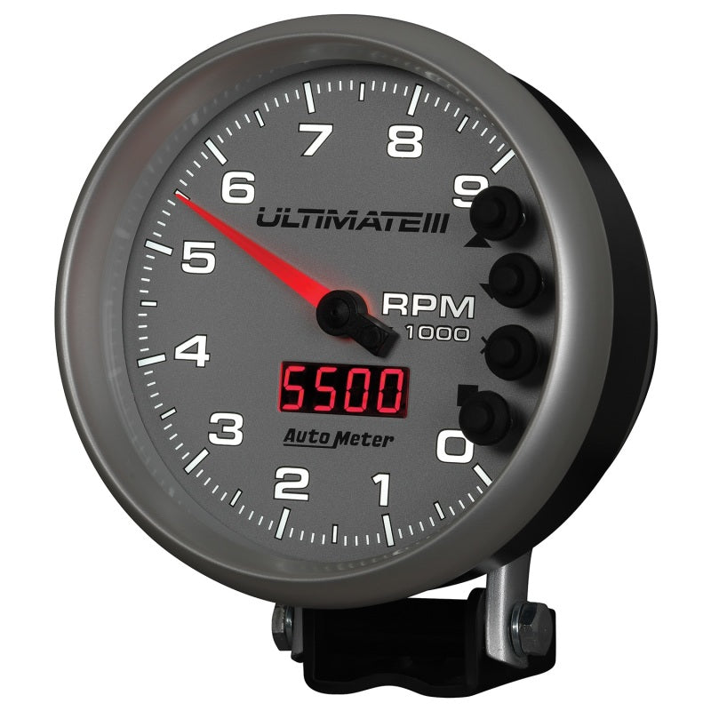 Autometer 5 inch Ultimate III Playback Tachometer 9000 RPM - Silver