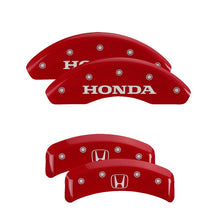 Cargar imagen en el visor de la galería, MGP 4 Caliper Covers Engraved Front Honda Engraved Rear H Logo Red finish silver ch