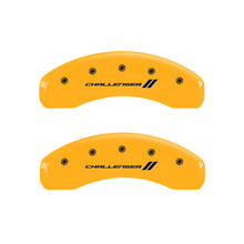 Load image into Gallery viewer, MGP 4 Caliper Covers Engraved Front &amp; Rear With stripes/Challenger Yellow finish black ch