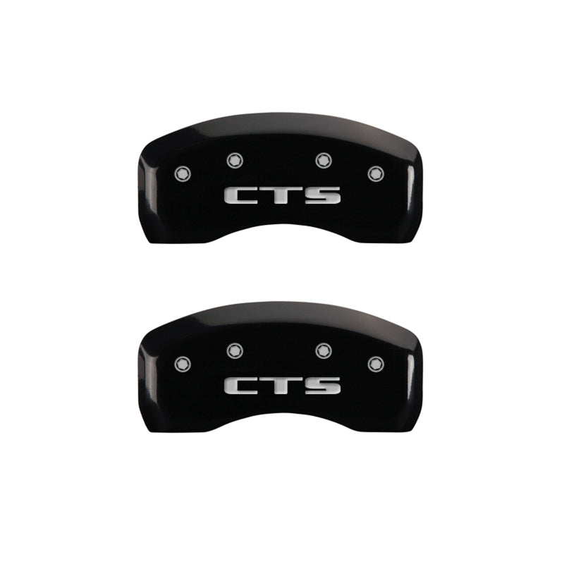 MGP 4 Caliper Covers Engraved Front Cursive/Cadillac Engraved Rear CTS Black finish silver ch