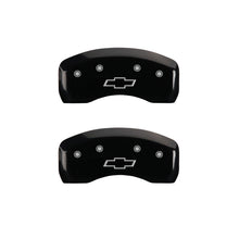 Cargar imagen en el visor de la galería, MGP 4 Caliper Covers Engraved Front &amp; Rear Bowtie Black Finish Silver Char 2019 Chevrolet Malibu