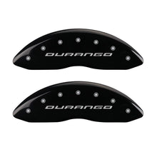 Load image into Gallery viewer, MGP 4 Caliper Covers Engraved Front &amp; Rear With out stripes/Durango Black finish silver ch