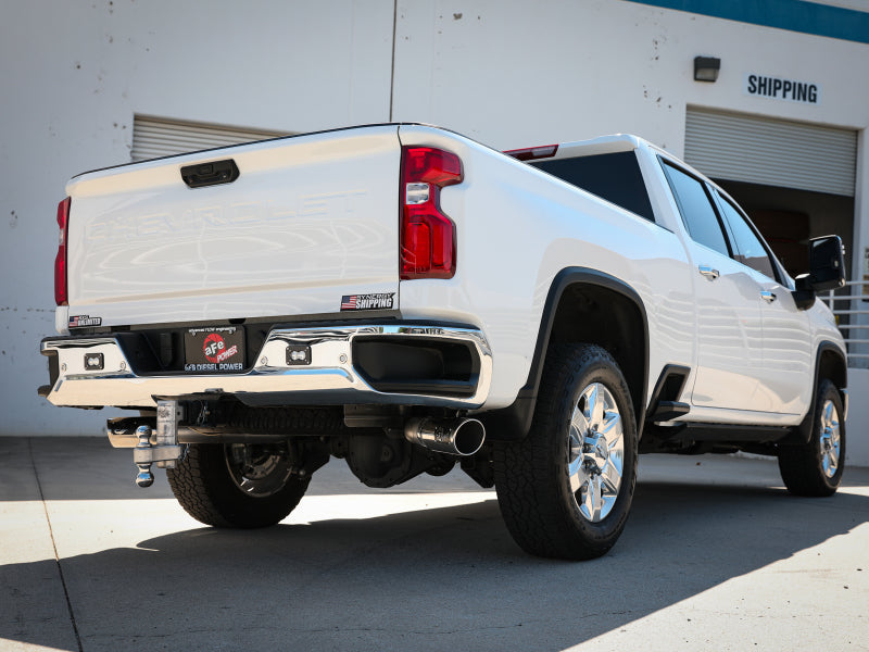 aFe Large Bore-HD 4in 409SS DPF-Back Exhaust System w/Polished Tips 20 GM Diesel Trucks V8-6.6L