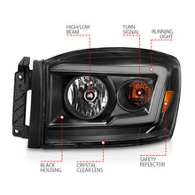 Laden Sie das Bild in den Galerie-Viewer, Anzo 06-09 Dodge RAM 1500/2500/3500 Headlights Black Housing/Clear Lens (w/ Light Bars)