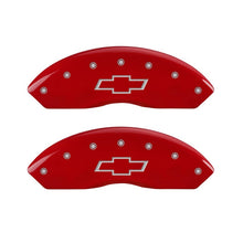 Laden Sie das Bild in den Galerie-Viewer, MGP Front set 2 Caliper Covers Engraved Front Bowtie Red finish silver ch