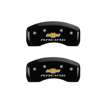 Cargar imagen en el visor de la galería, MGP 4 Caliper Covers Engraved Front &amp; Rear Chevy racing Black finish silver ch