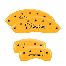 Cargar imagen en el visor de la galería, MGP 4 Caliper Covers Engraved Front Cadillac Rear CTS4 Yellow Finish Black Char 2005 Cadillac CTS