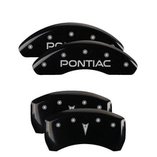 Laden Sie das Bild in den Galerie-Viewer, MGP 4 Caliper Covers Engraved Front Pontiac Engraved Rear Arrow Black finish silver ch