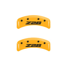 Load image into Gallery viewer, MGP 4 Caliper Covers Engraved Front Camaro Rear Z28 Yellow Finish Black Char 1997 Chevy Camaro