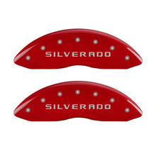 Laden Sie das Bild in den Galerie-Viewer, MGP Front set 2 Caliper Covers Engraved Front Silverado Red finish silver ch