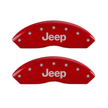 Laden Sie das Bild in den Galerie-Viewer, MGP 4 Caliper Covers Engraved Front &amp; Rear JEEP Red finish silver ch