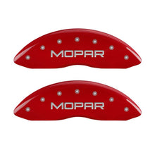 Load image into Gallery viewer, MGP 4 Caliper Covers Engraved Front &amp; Rear MOPAR Red finish silver ch