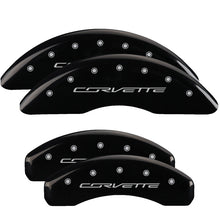 Cargar imagen en el visor de la galería, MGP 4 Caliper Covers Engraved Front &amp; Rear C7/Corvette Black finish silver ch