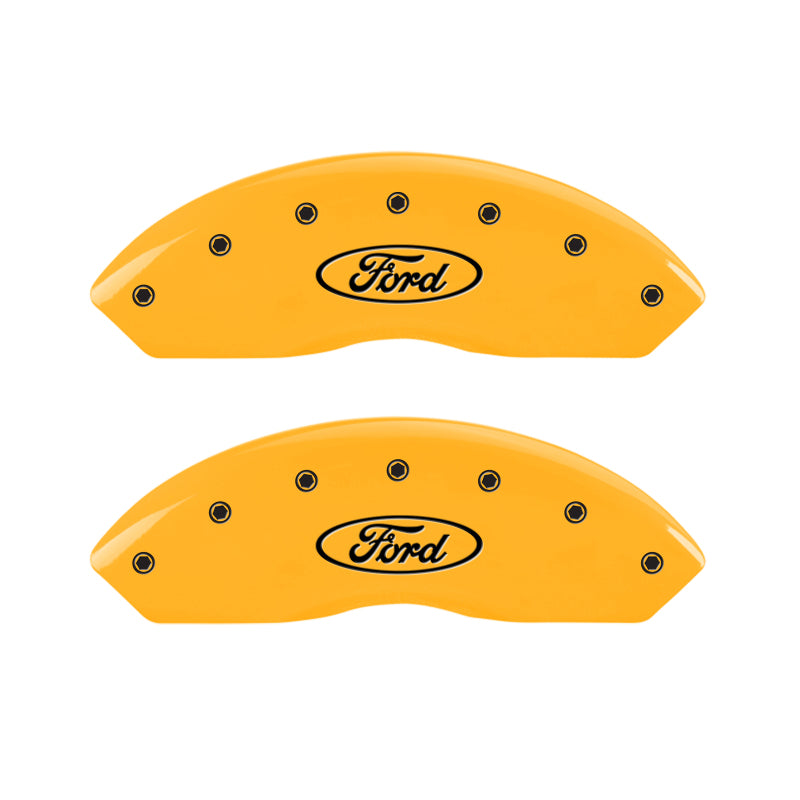 MGP 4 Caliper Covers Engraved Front & Rear Oval Logo/Ford Yellow Finish Black Char 2009 Ford Edge