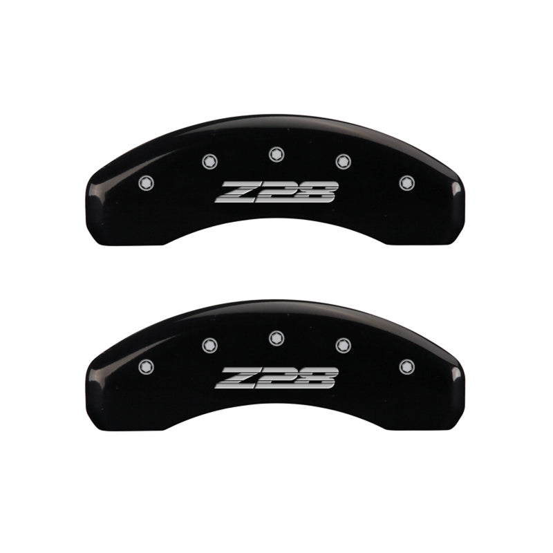 MGP 4 Caliper Covers Engraved Front Gen 5/Camaro Engraved Rear Gen 5/Z28 Black finish silver ch